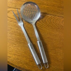 Bonny stainless steel utensils. Skimmer slotted spoon and meat fork